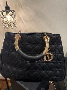 Black Quilted Top-Handle Women's Bag with Gold Hardware